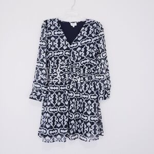 Her Destiny Long Sleeve Babydoll Dress Spade Ikat Print Black White Large
